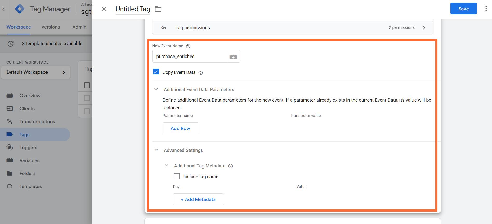 Configuring the Event Generator tag
