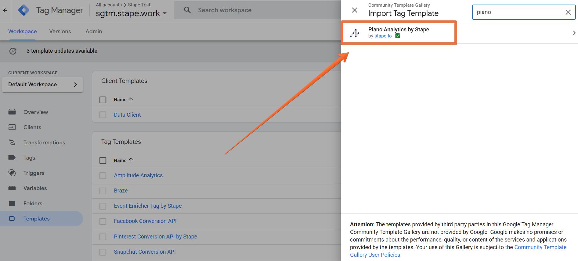 Add the Piano Analytics tag template 