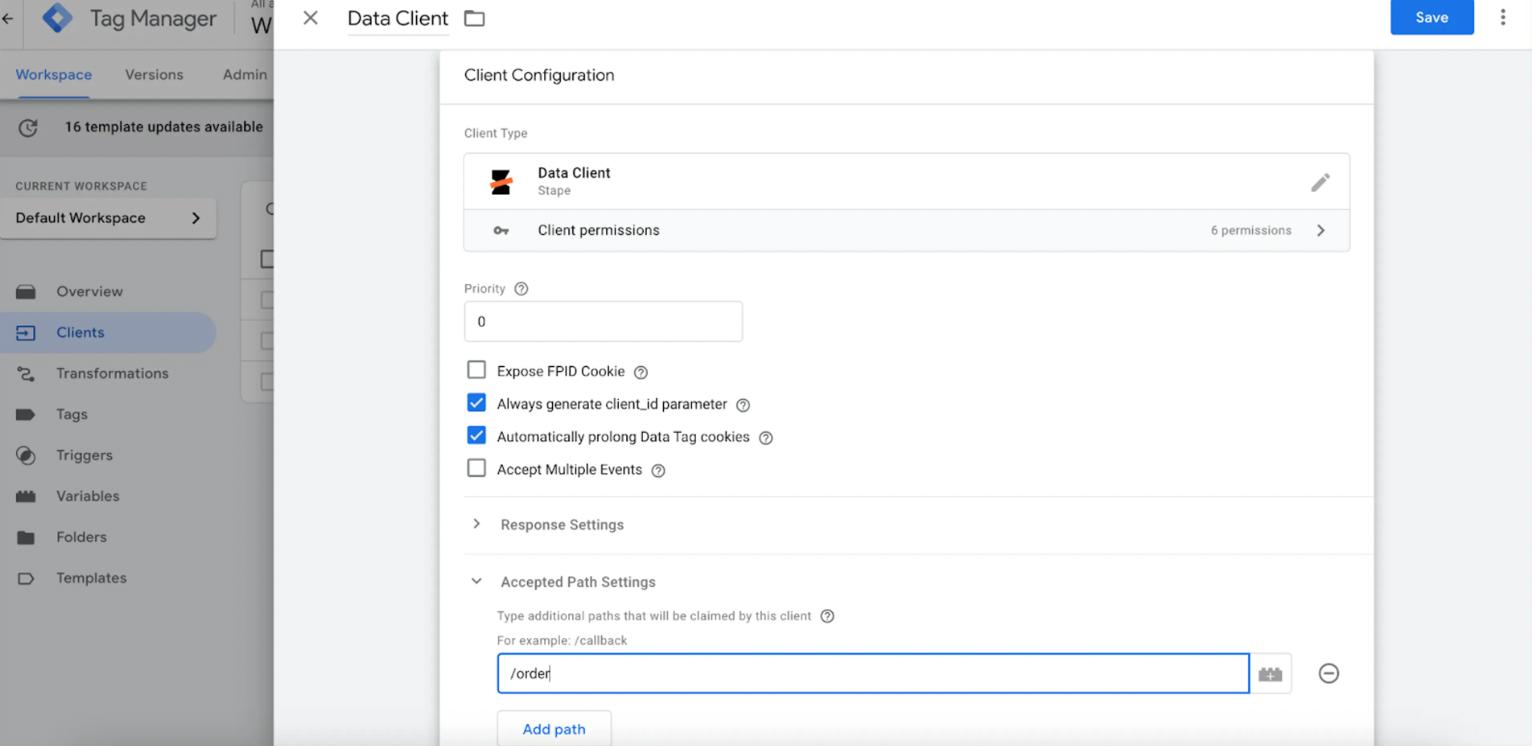 Configurar o Data Cliente no sGTM