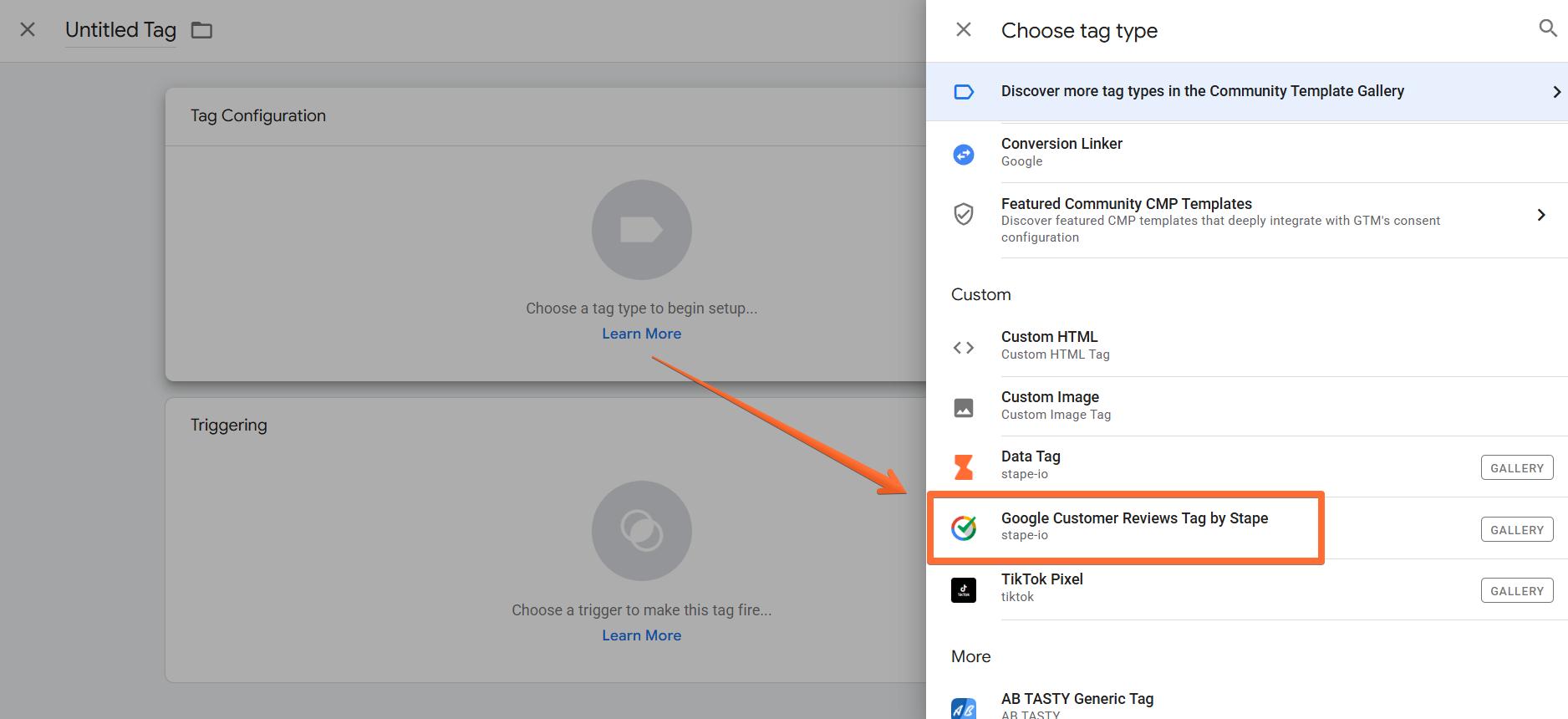 Select the Google Customer Reviews tag