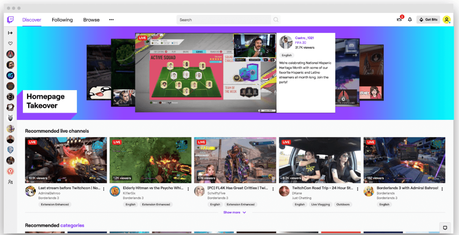 Twitch's homepage