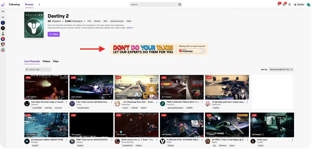 Twitch's leaderboard