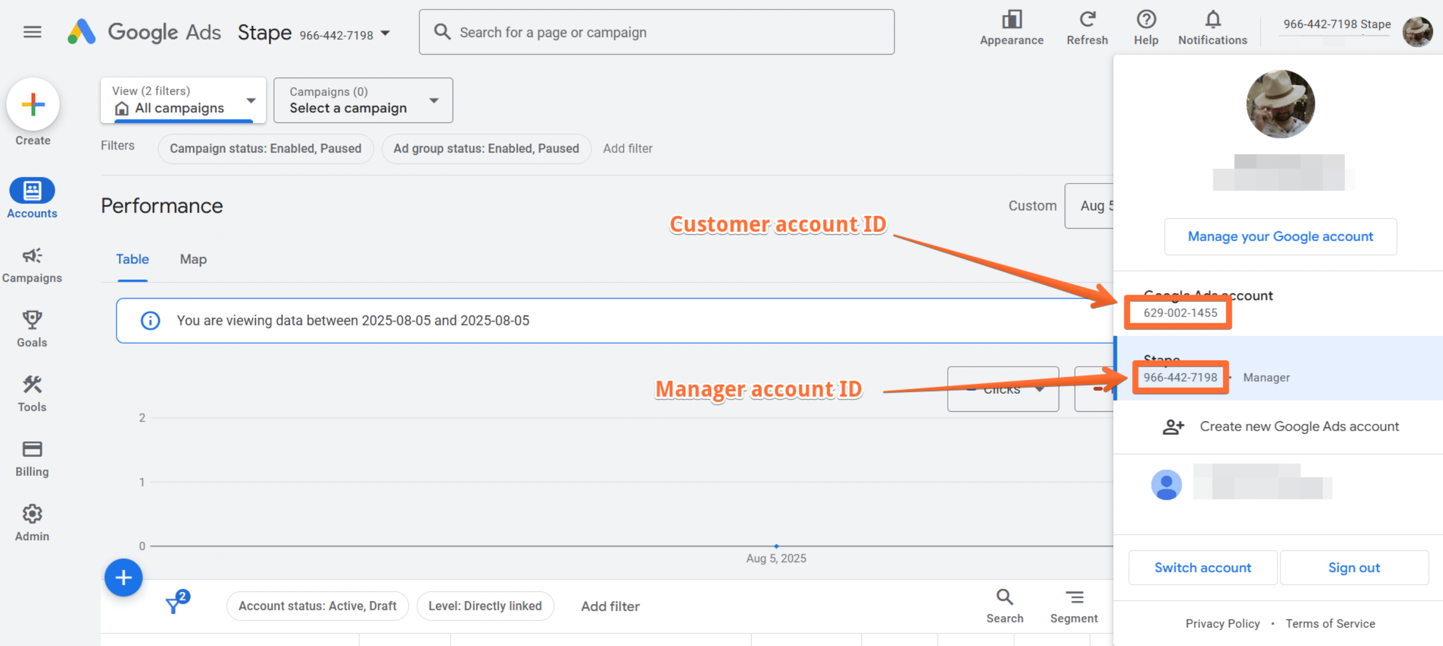 Customer and Manager account ID