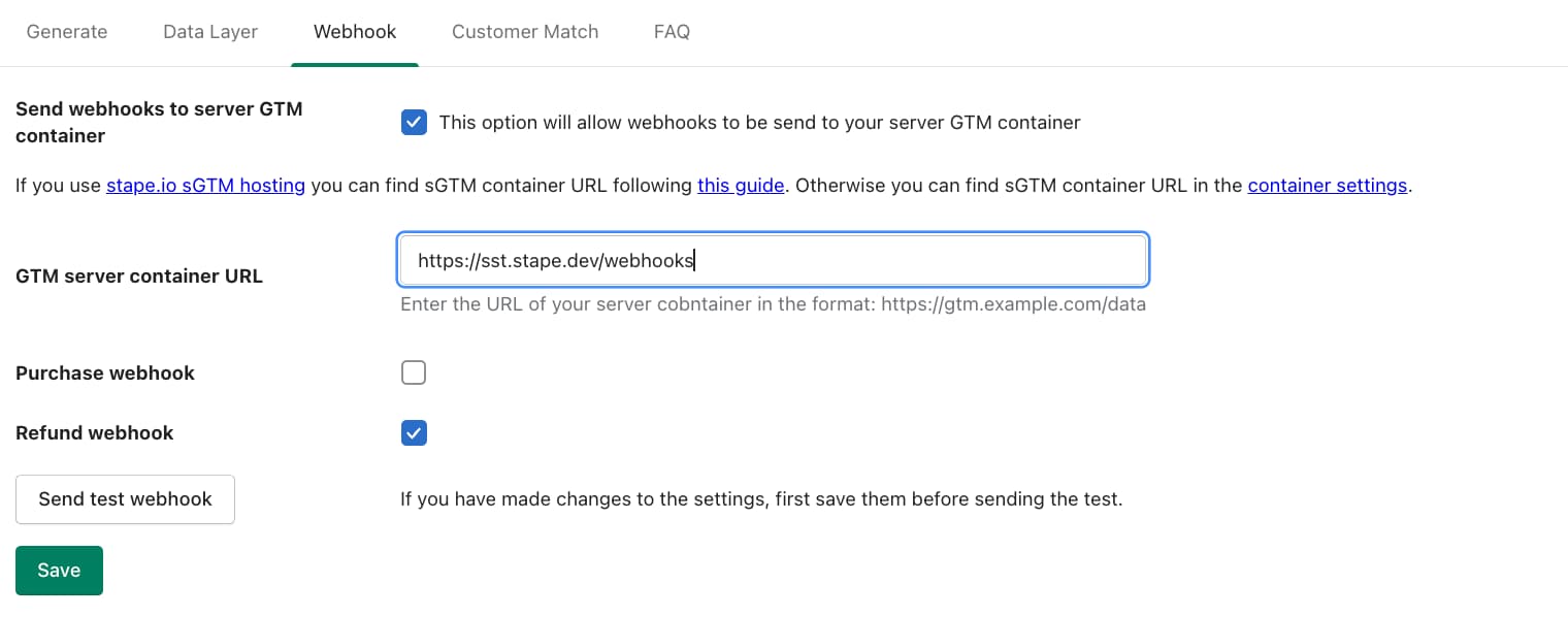 Webhooks tab