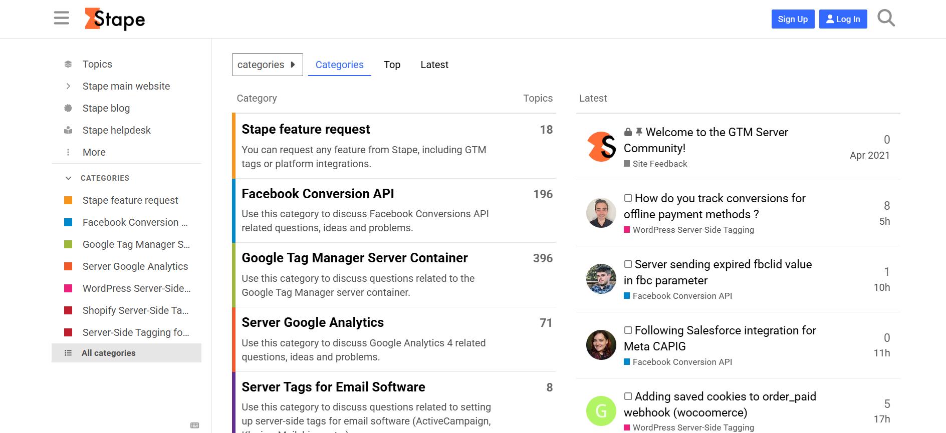 Stape Community page
