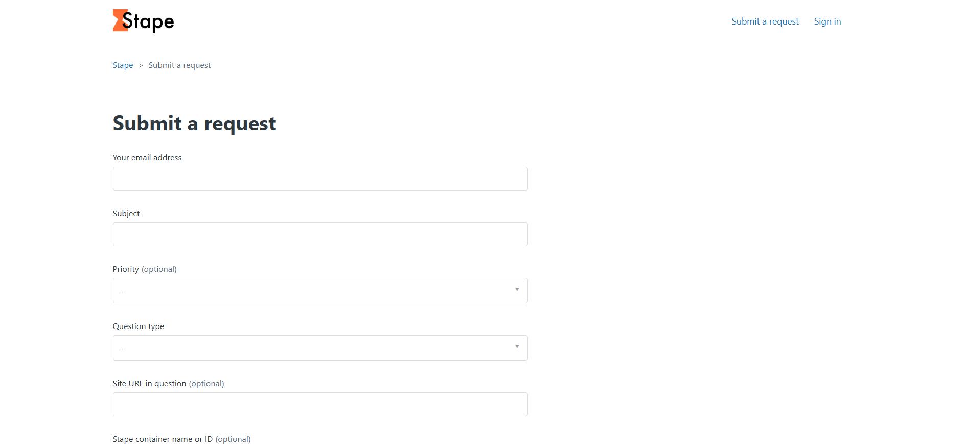 Support ticket page