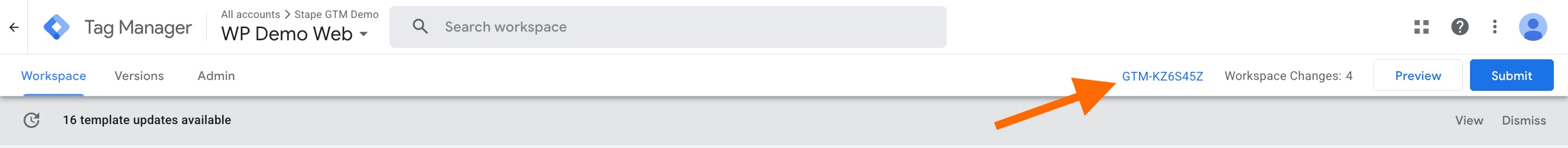Web GTM container ID