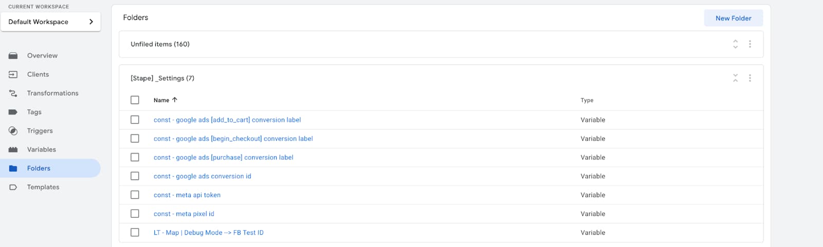 Server GTM container folders