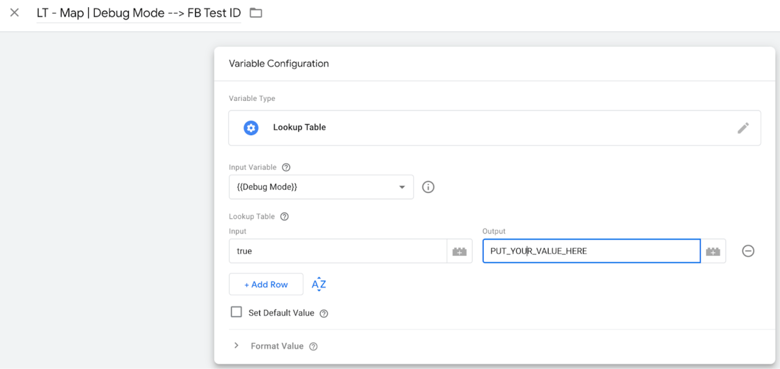 LT - Map | Debug Mode → FB Test ID variable