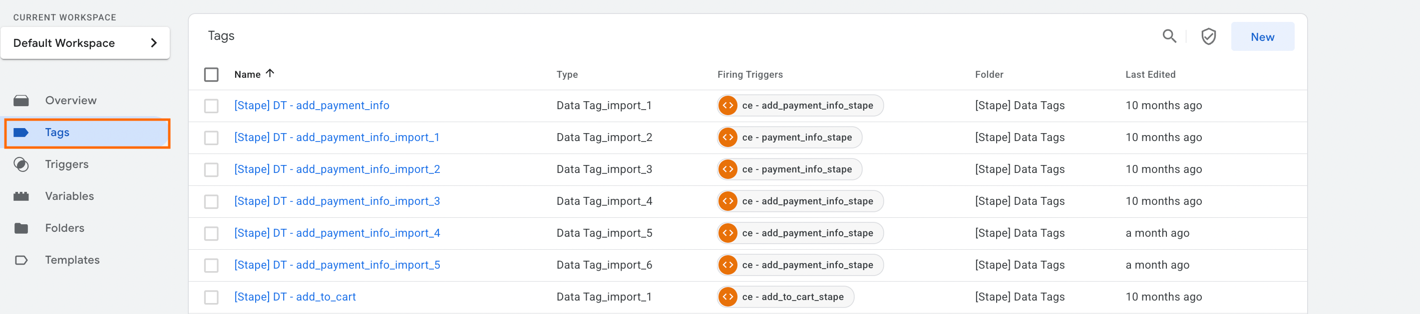 Section Tags dans GTM
