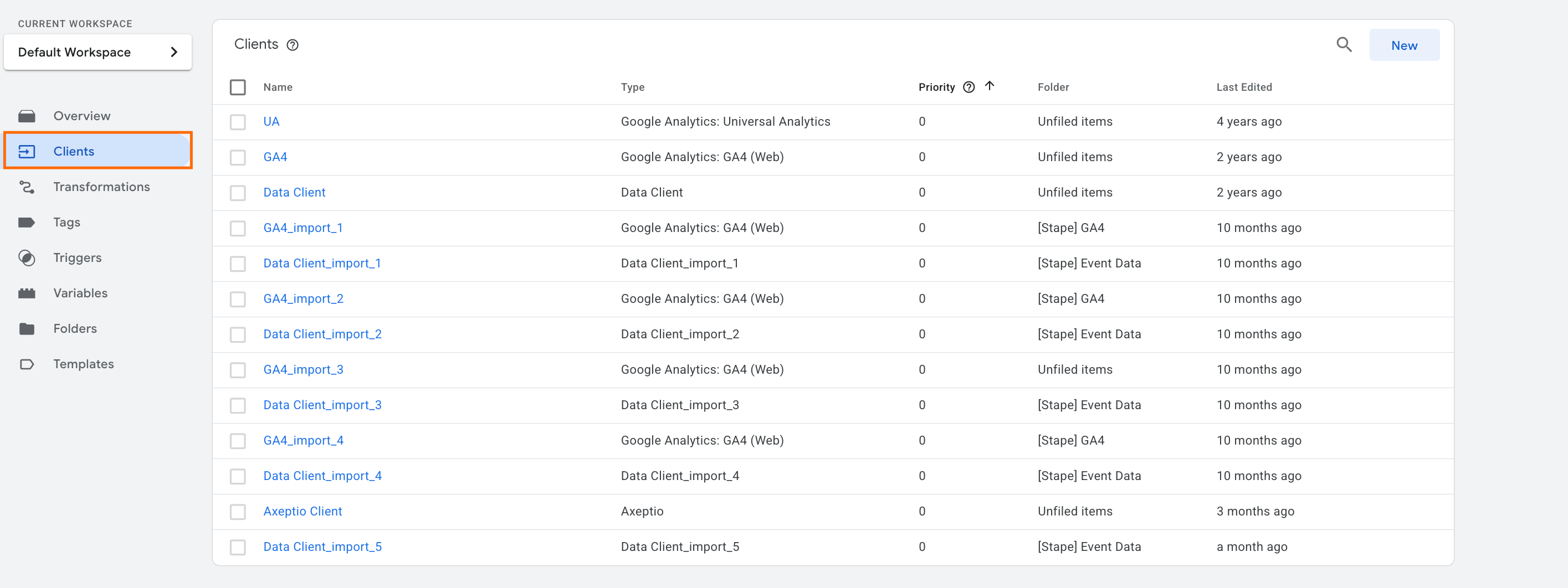 Section Clients dans server GTM