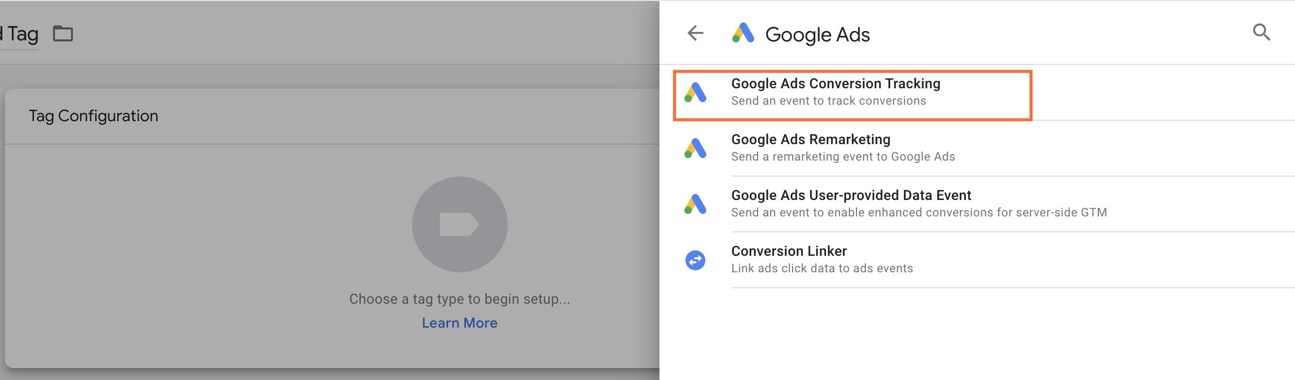 Google Ads configuration tag