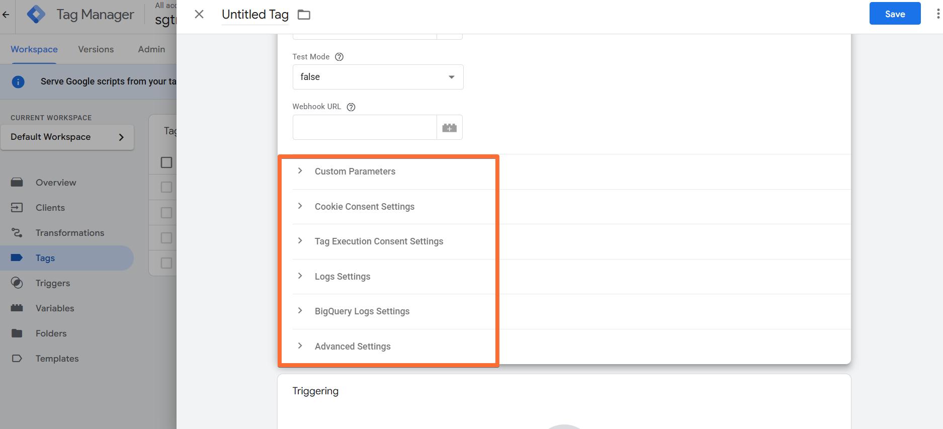 Other optional settings for the Conversion event type