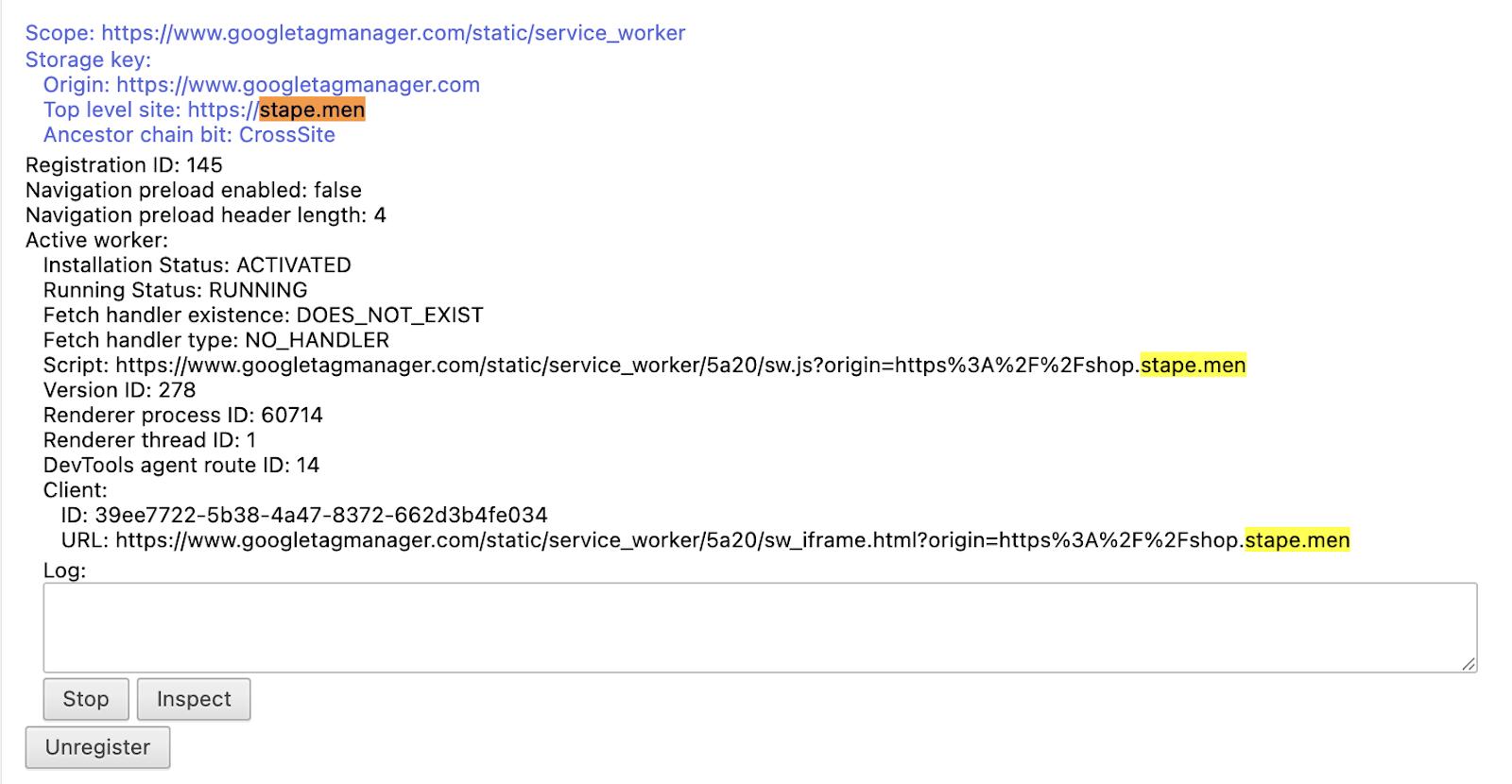 Service Worker servi depuis googletagmanager.com