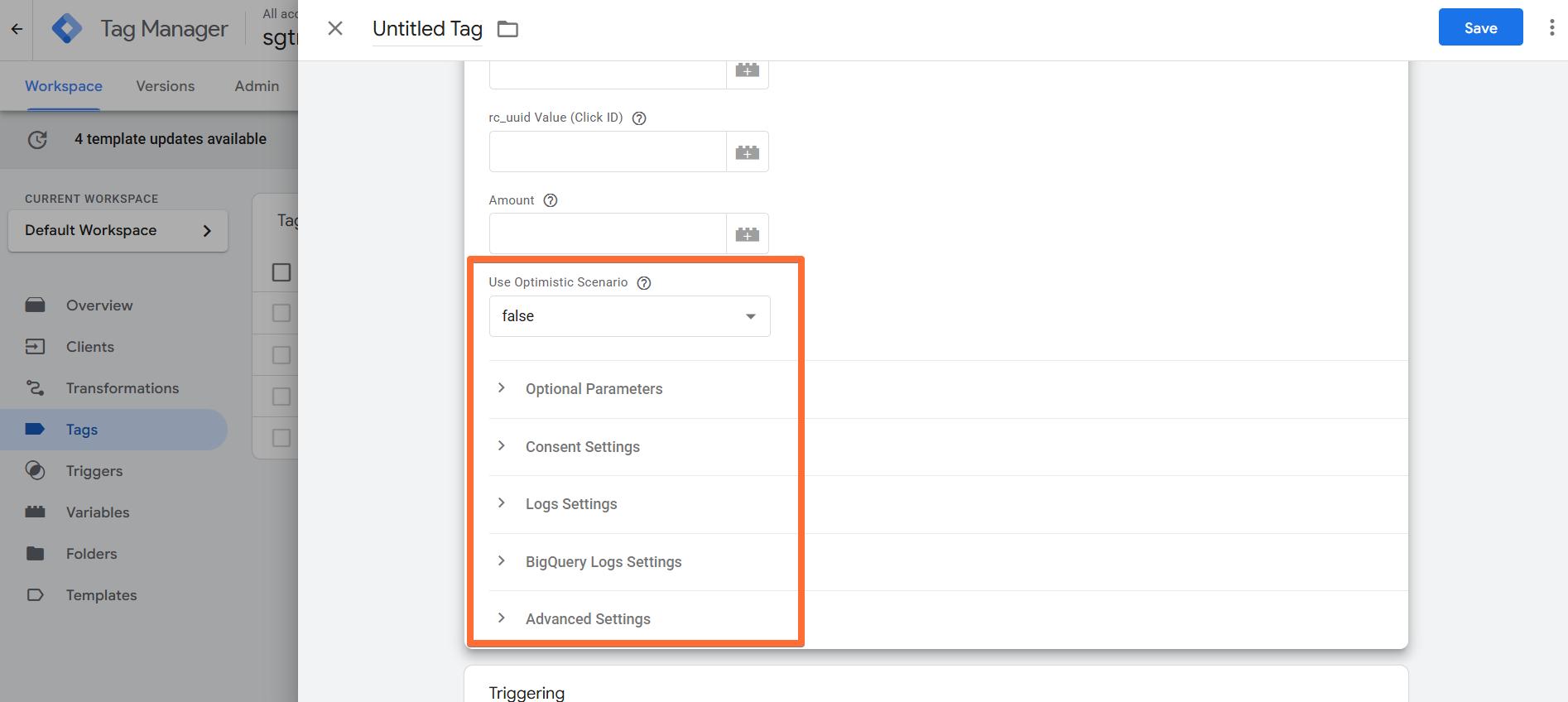 Optional Conversion event settings