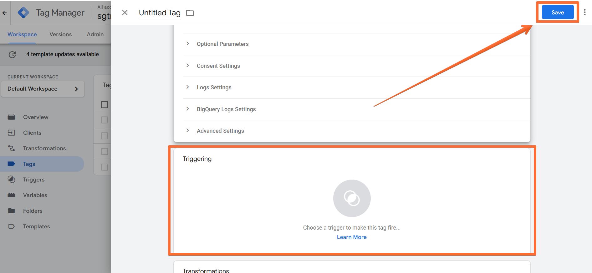 Finalizing the tag's settings