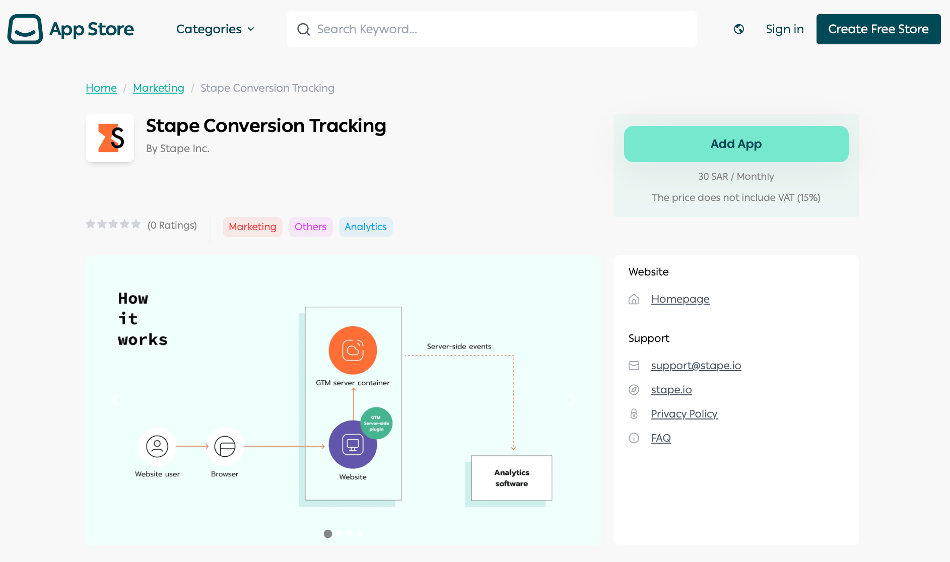 Stape Conversion Tracking app in the Salla marketplace