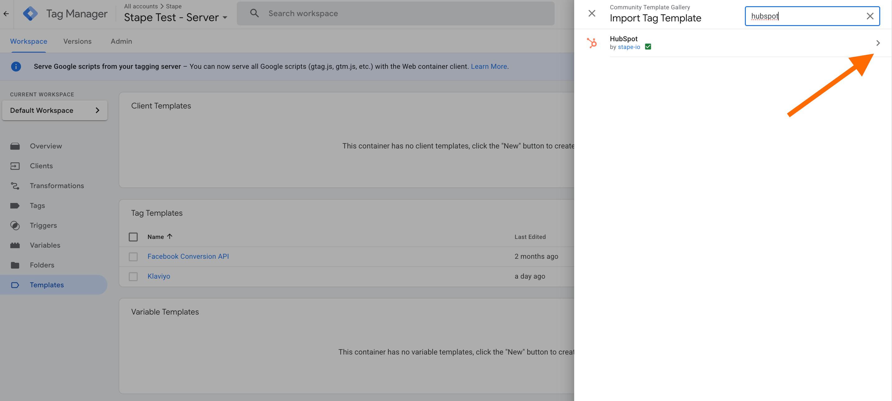 Add HubSpot tag template