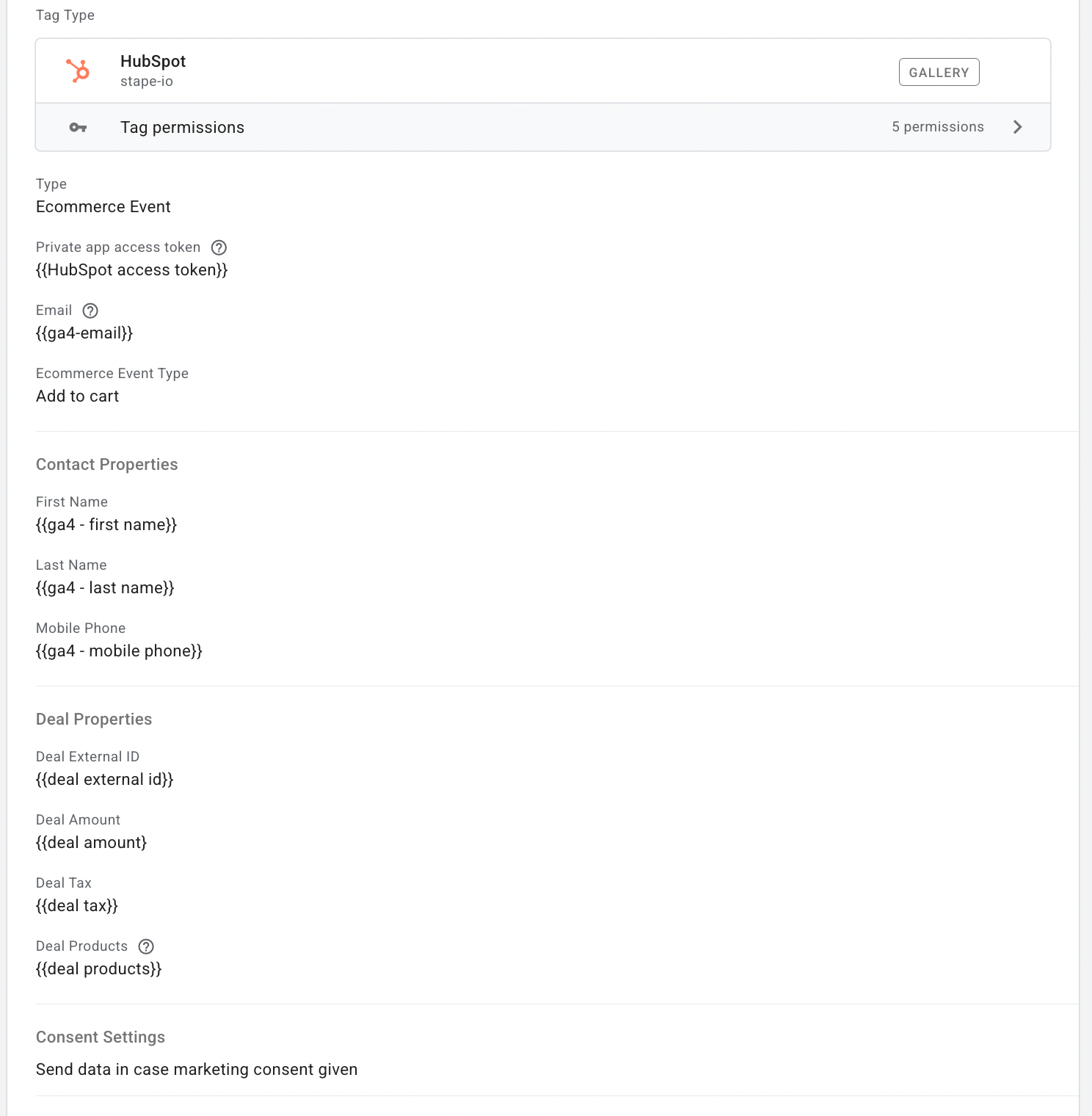 Ecommerce event configuration