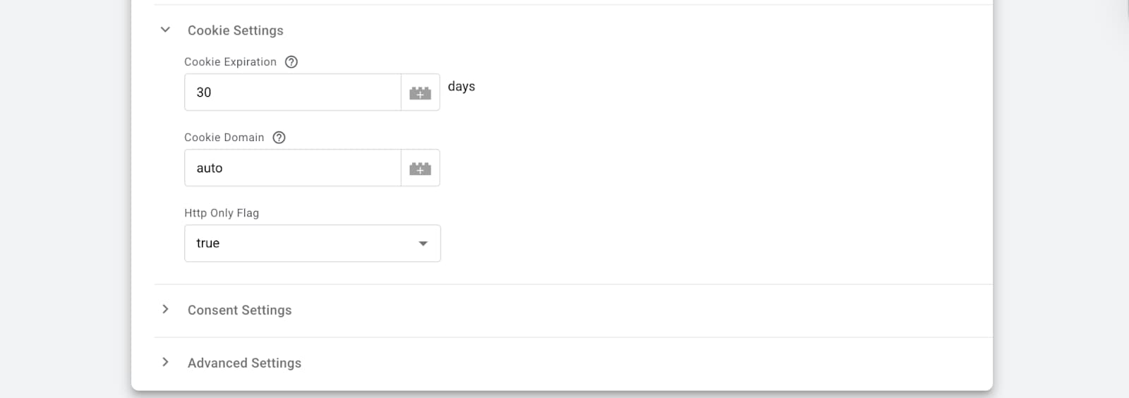 Example of filled-out Cookie Settings form
