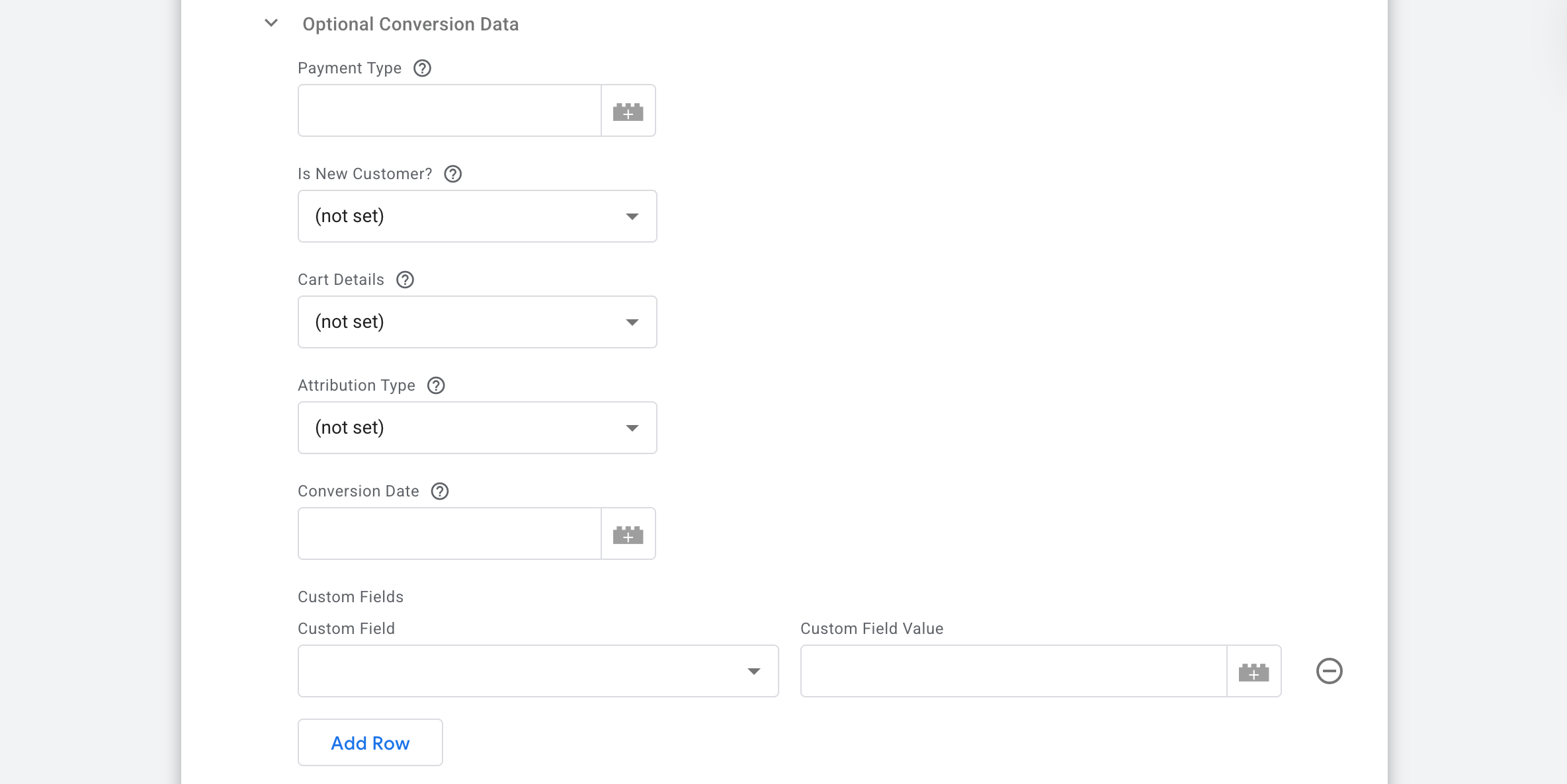 Optional Conversion Data section