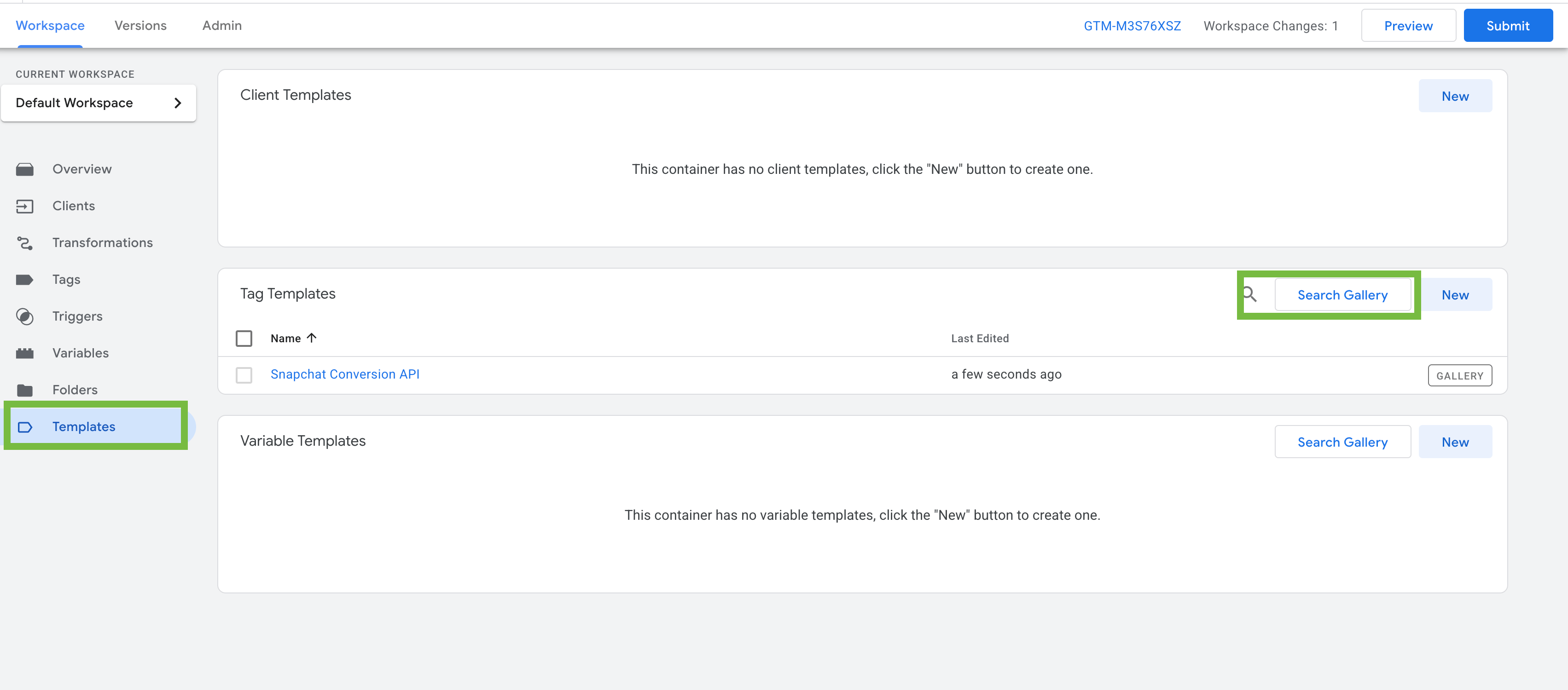 Templates on tagmanager.google.com