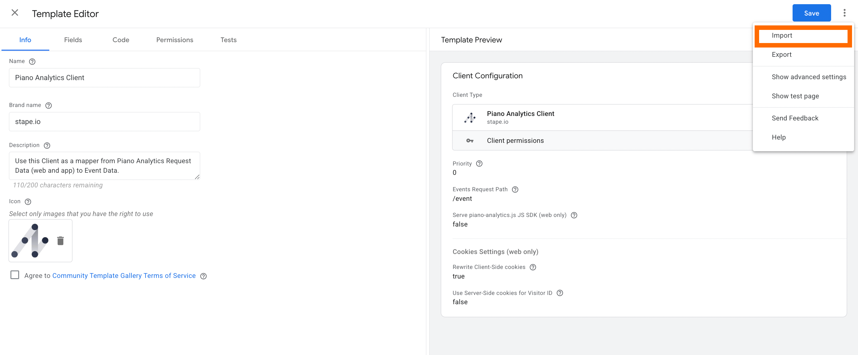Import Client template