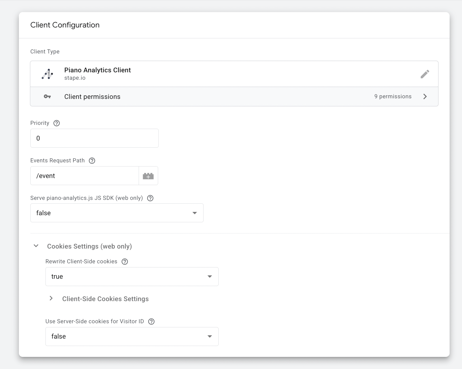 Client configuration