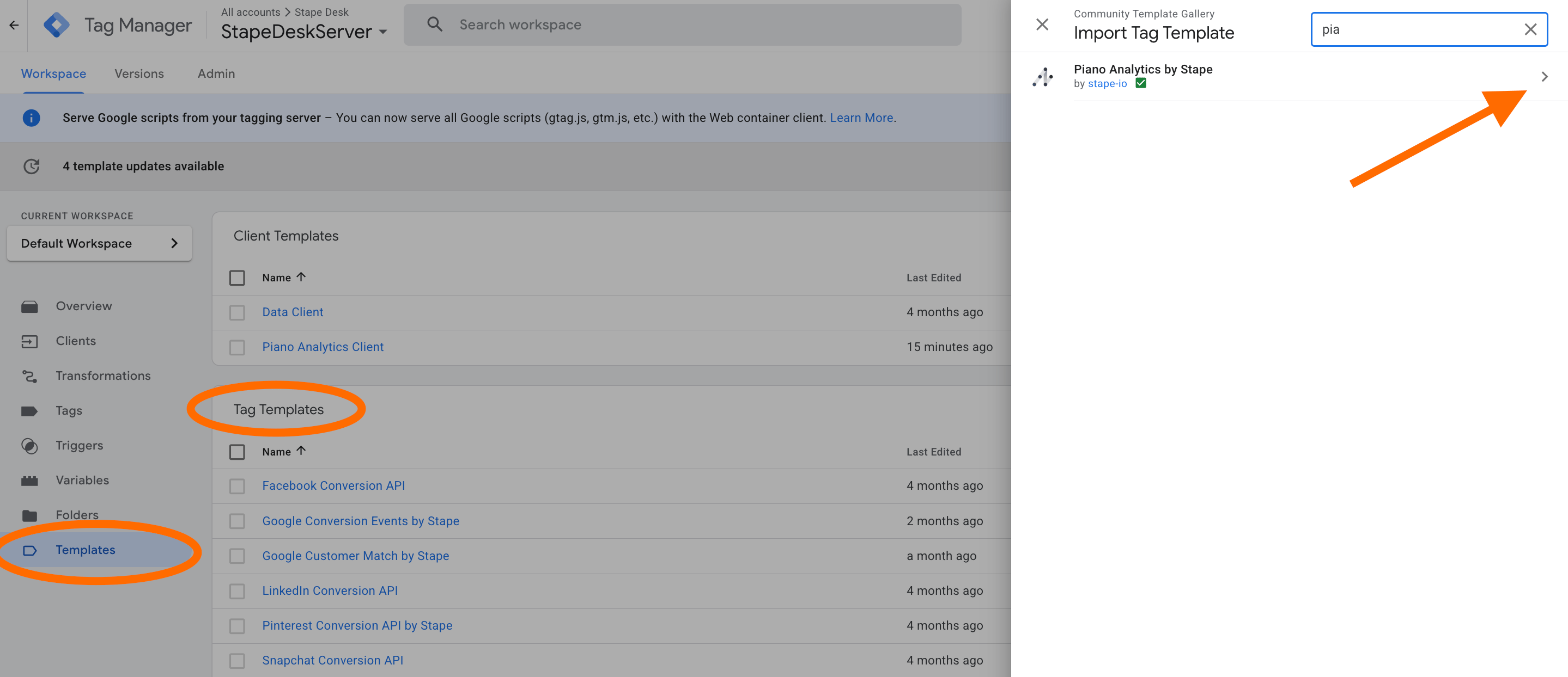 Add Piano Analytics tag template
