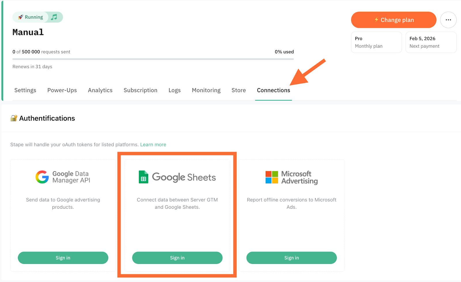 Google Sheets connections