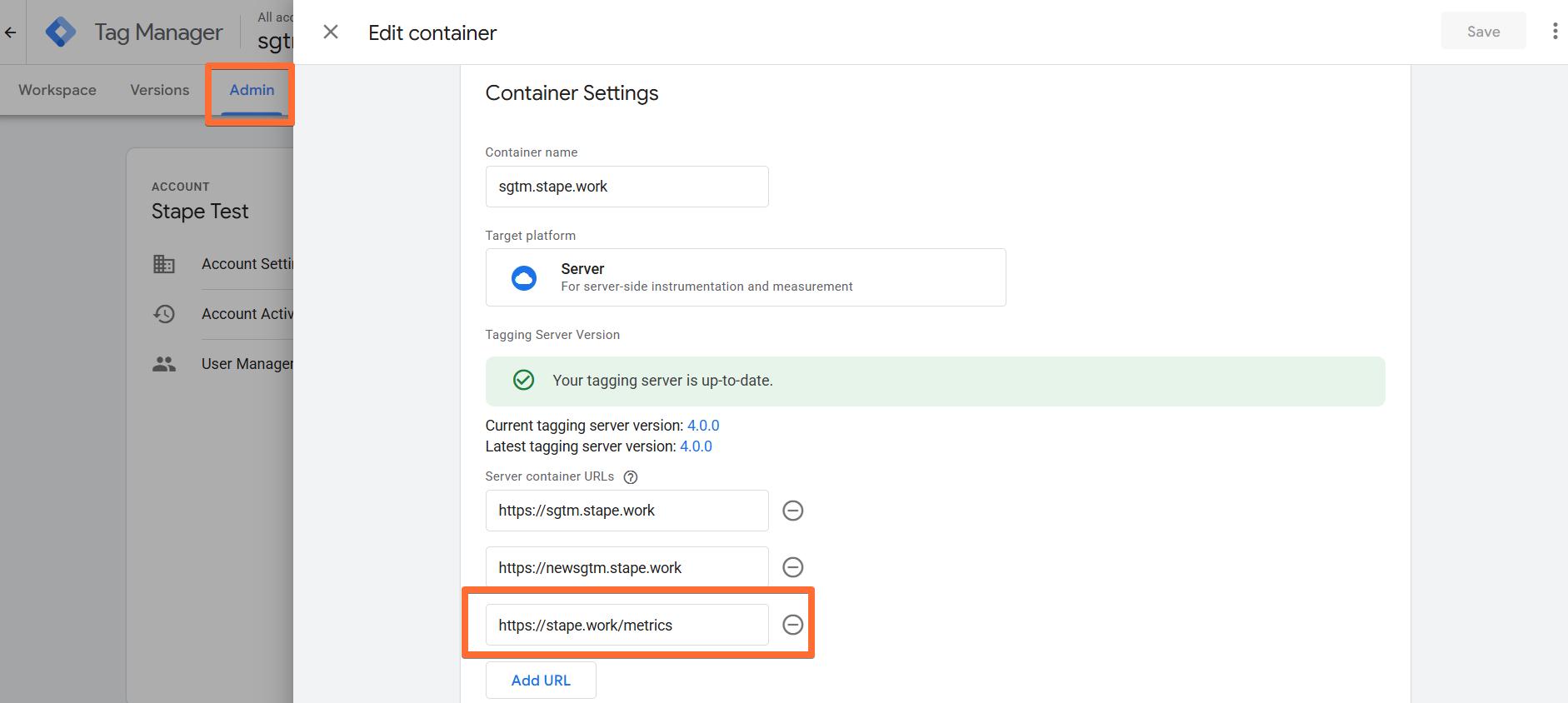 Adding the same-origin path to container settings