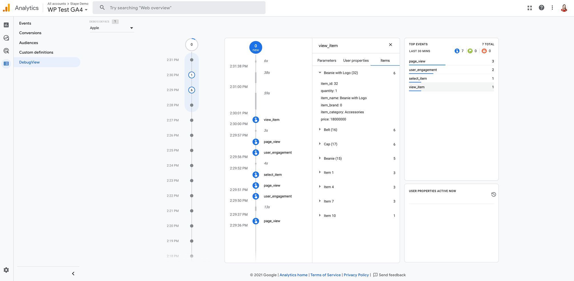 Use Google Analytics 4 debug view