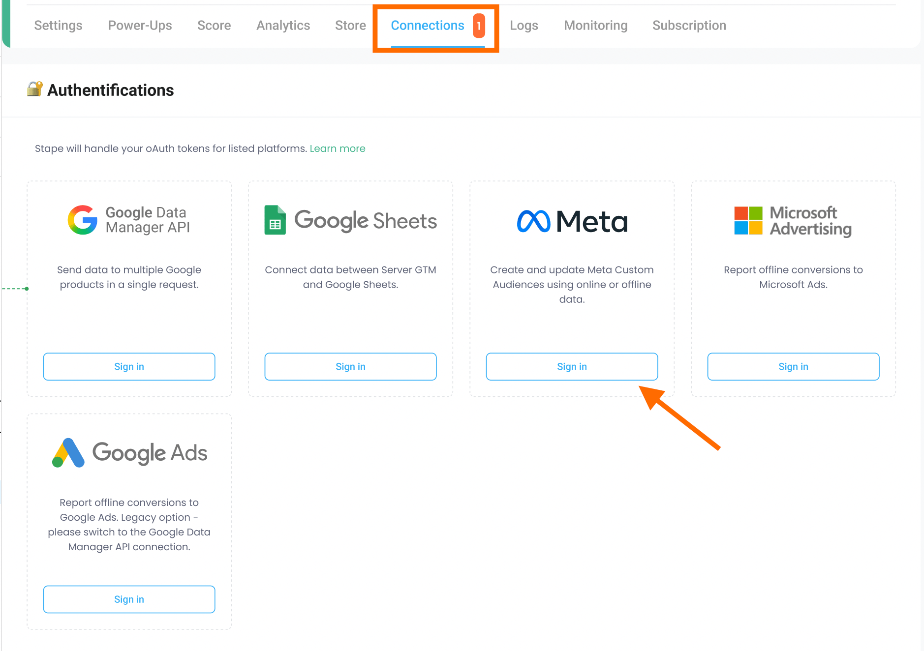 Sign in Meta Connection