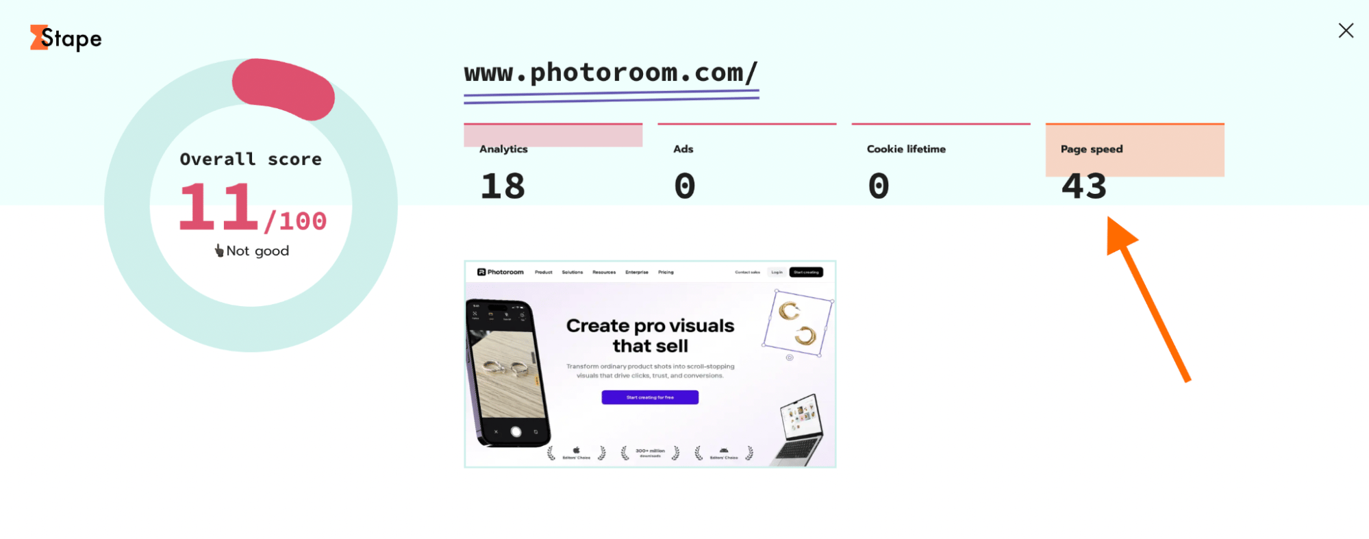 Page speed score
