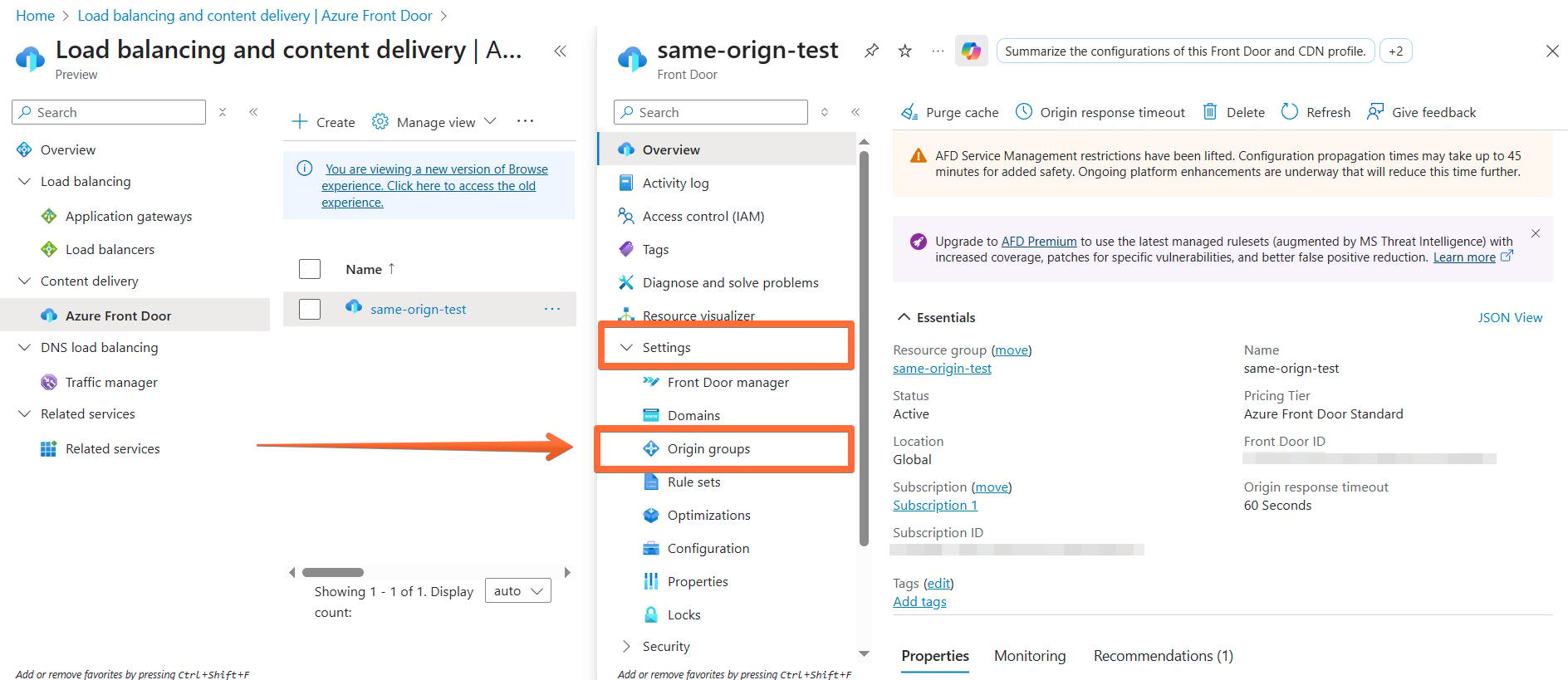 Origin groups under Settings