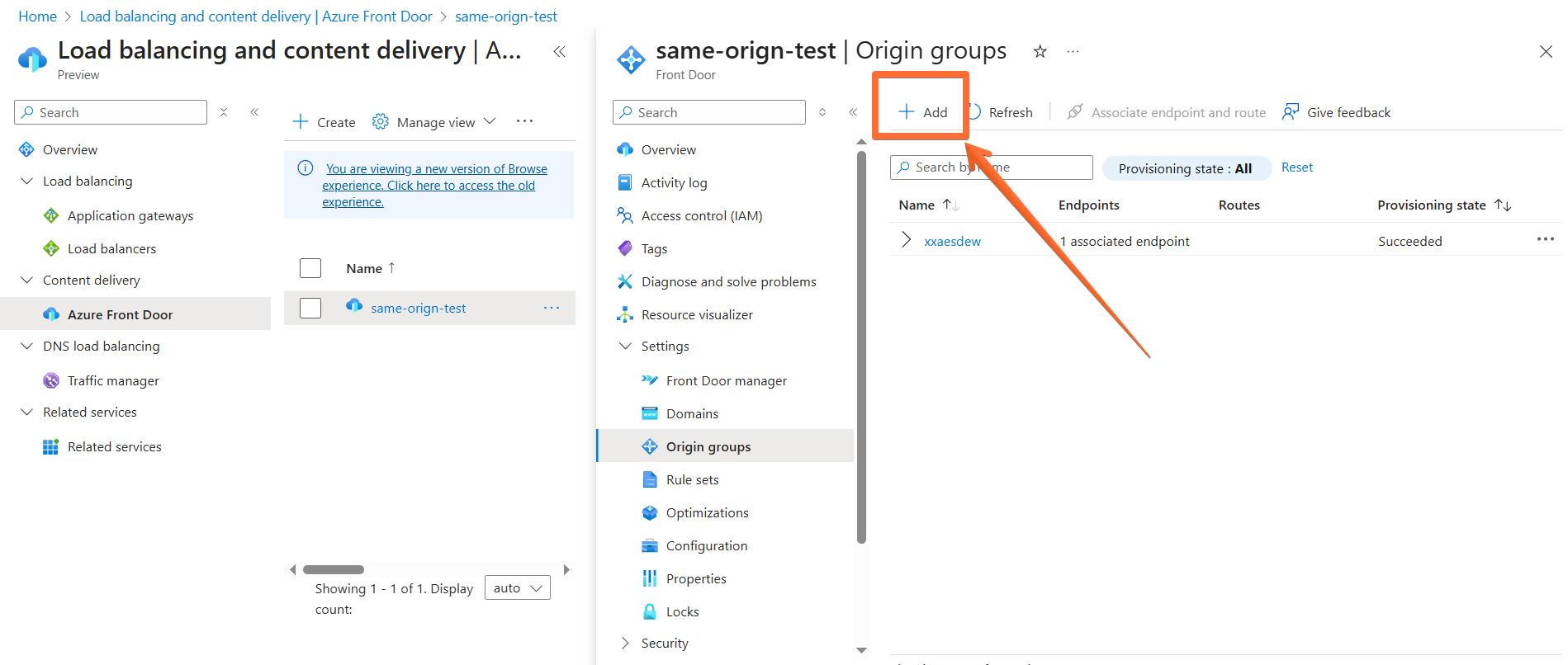 Add an origin group button