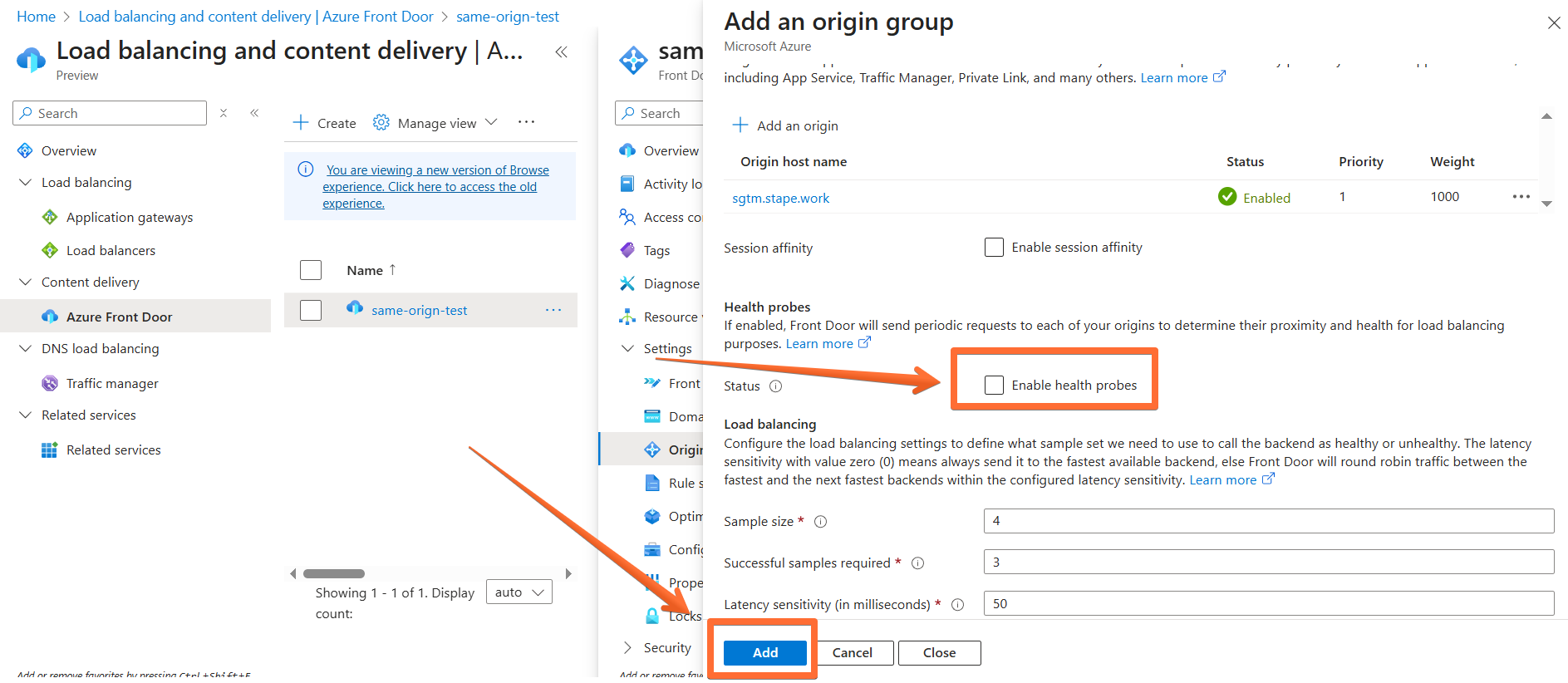 Finalizing the origin group setup