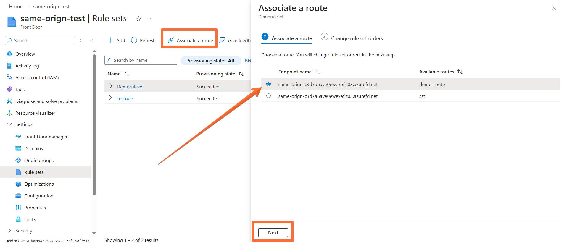 Associating a route 