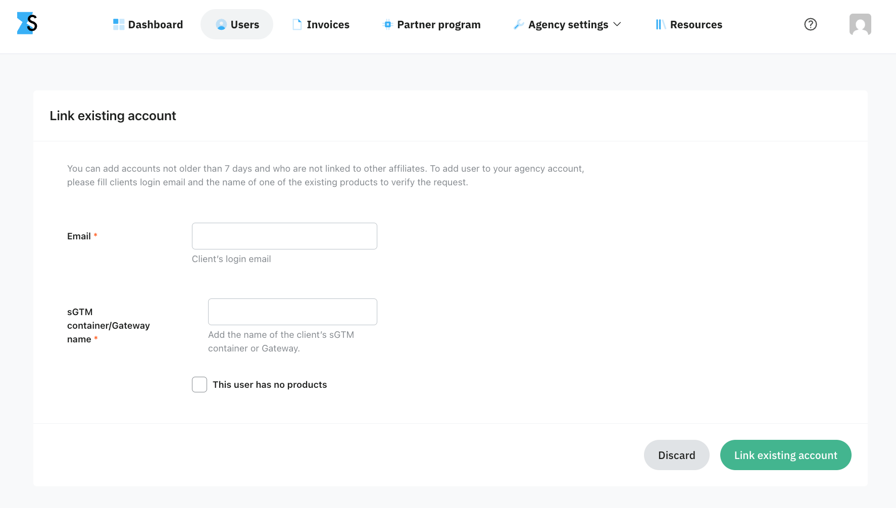 Enter client's login email and the name of one of the existing products 