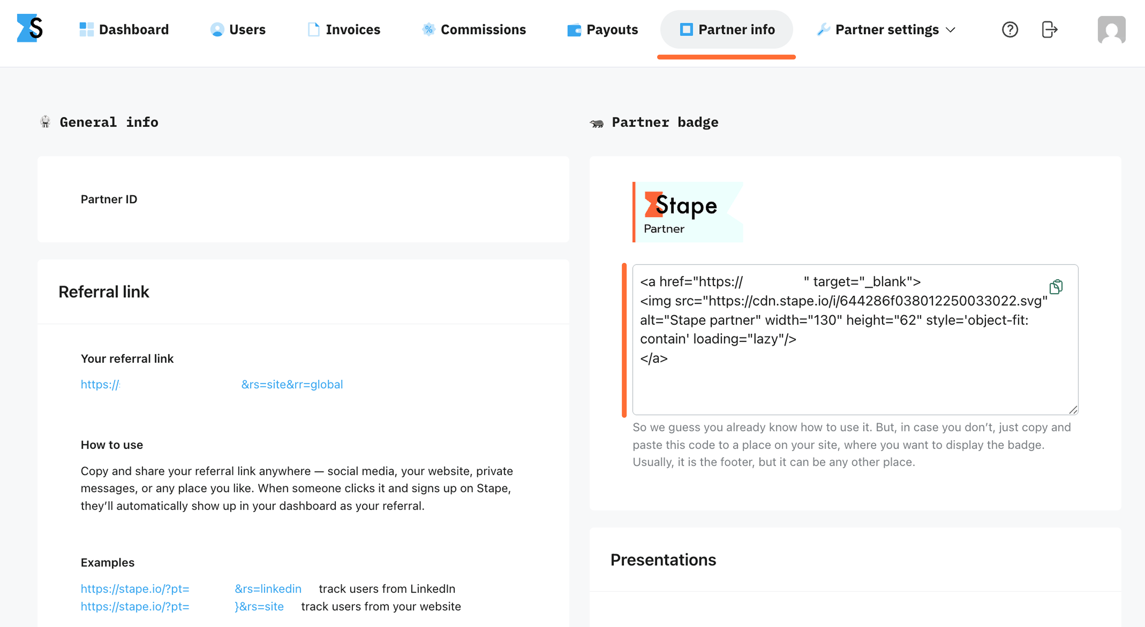 Where to find Stape Partner badge code