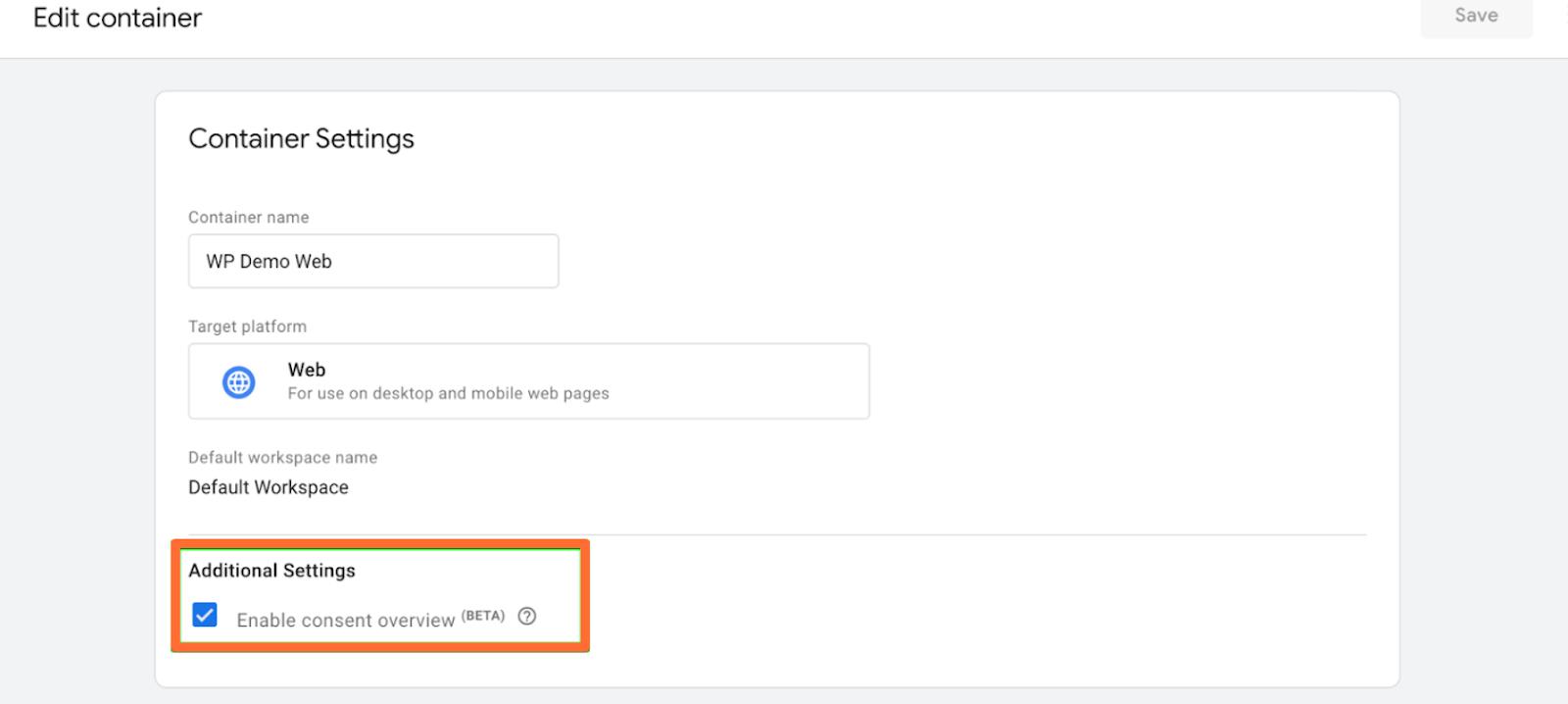"Enable consent overview" checkbox