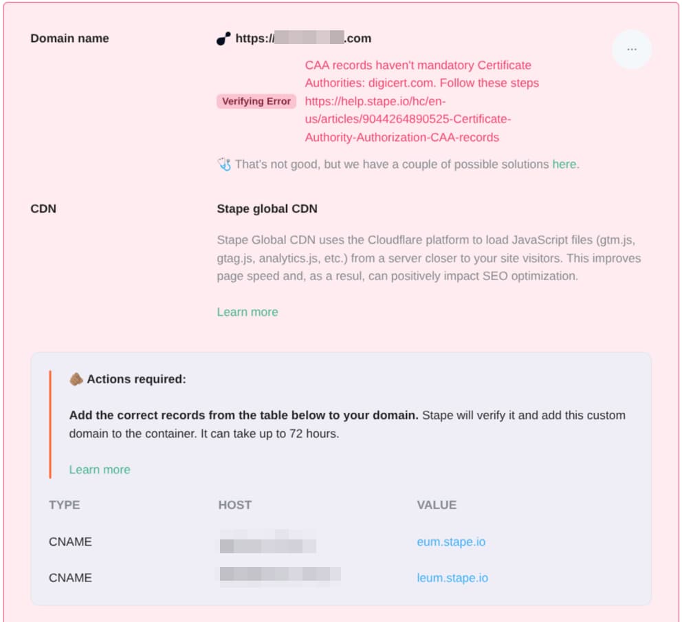 Error if you use the Stape CDN functionality