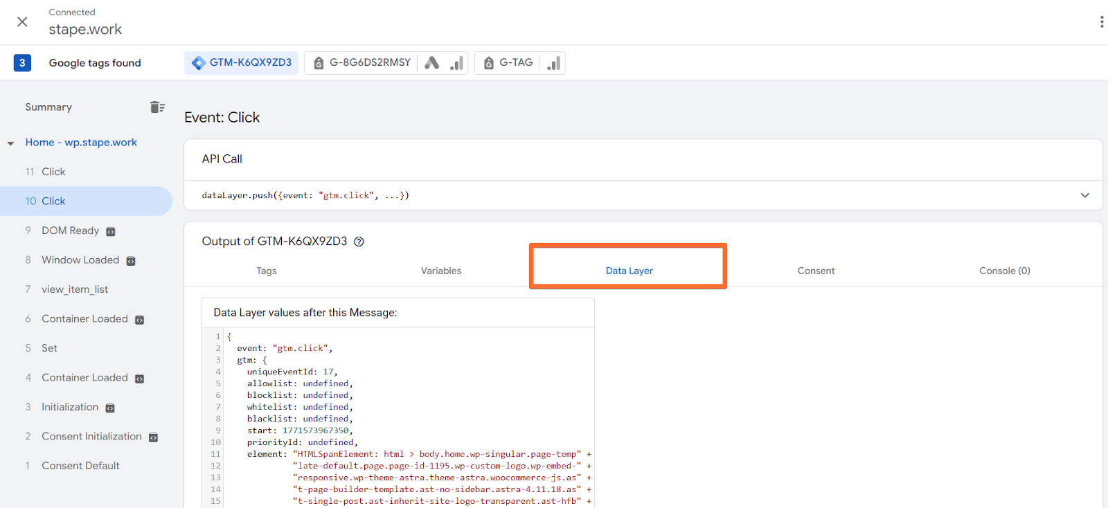 Data Layer tab