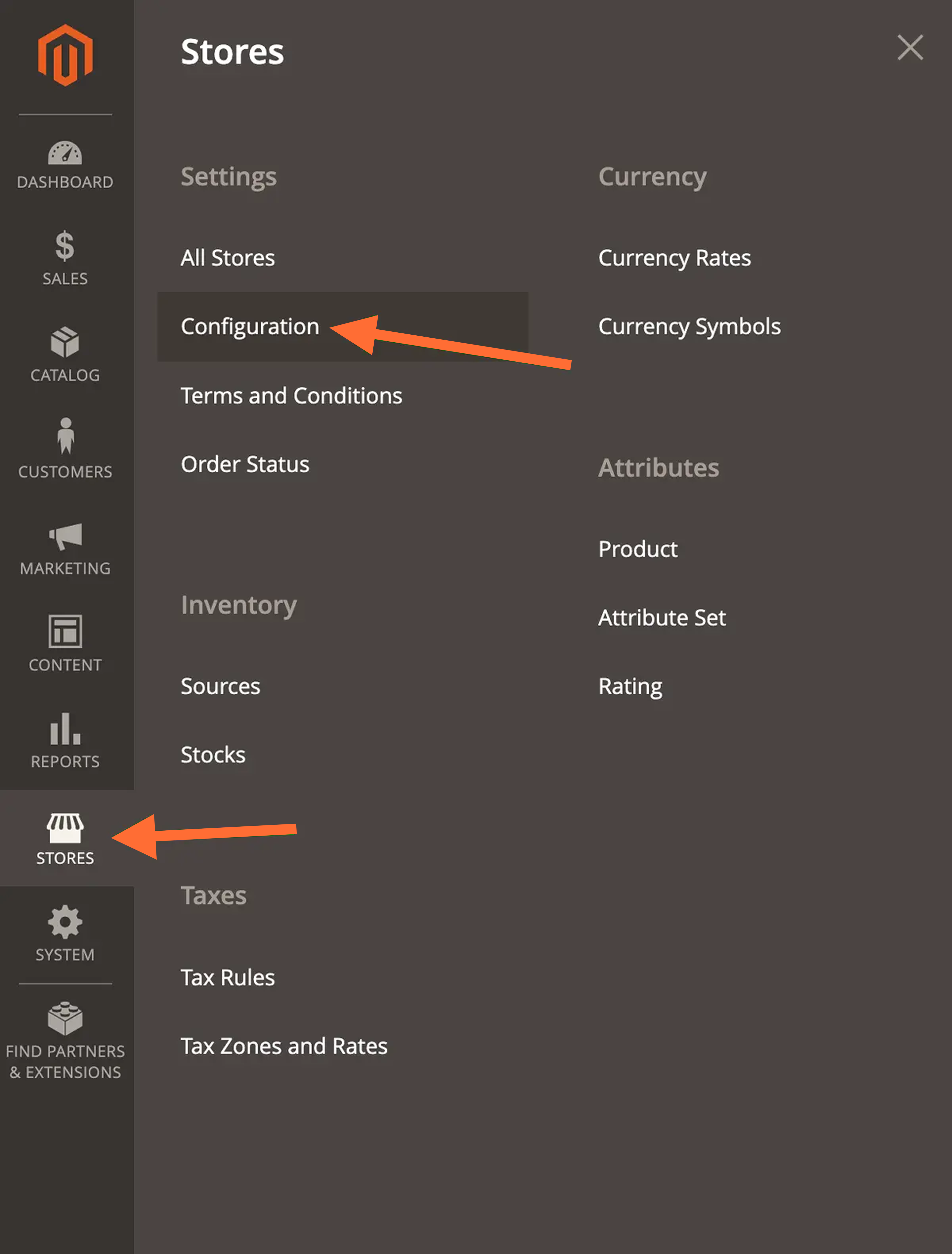 Magento account configuration