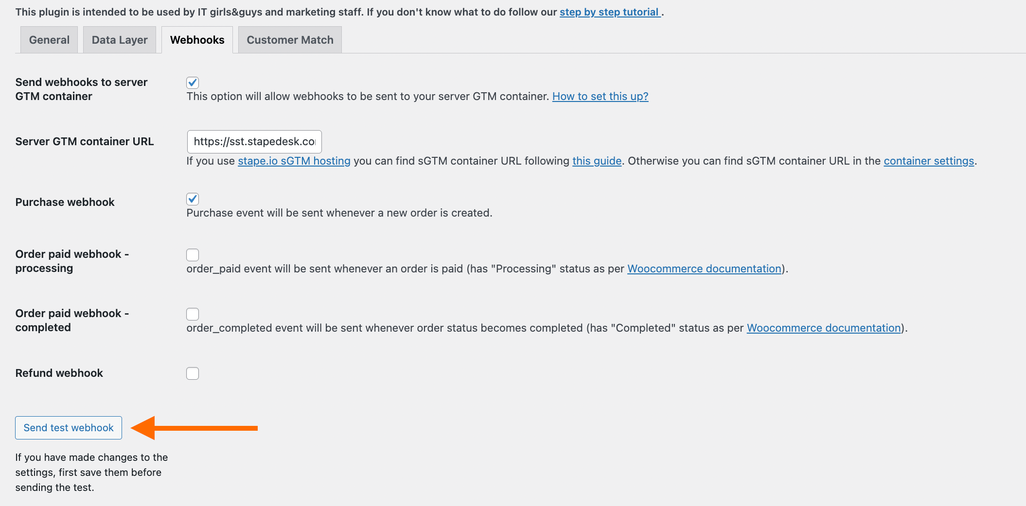 Send test webhook