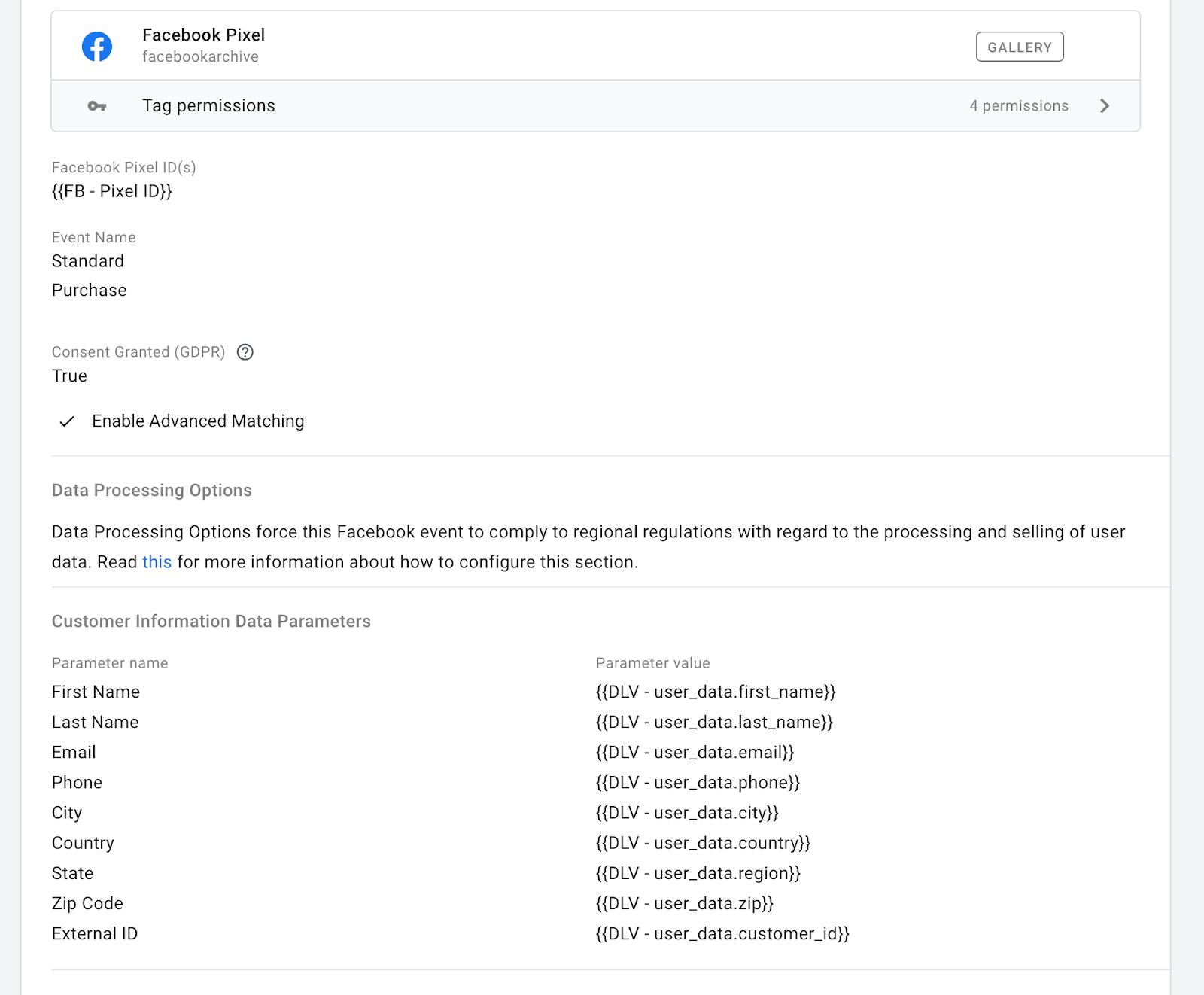 Add data to Facebook events in a web container