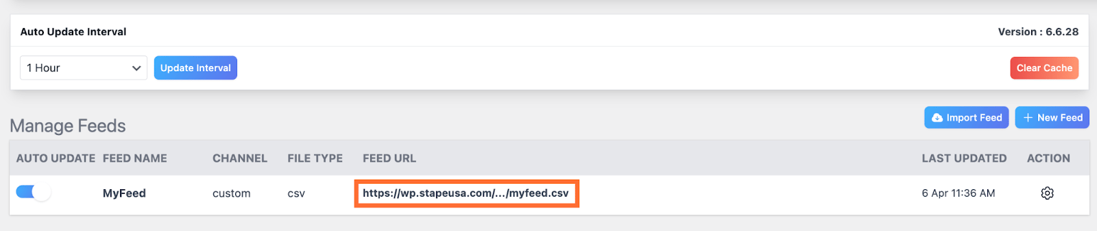 In the menu under CTX Feed, click Manage Feeds. Copy and save somewhere the URL of your feed