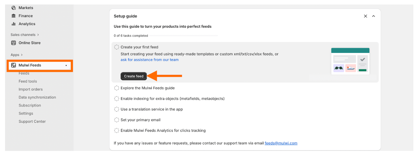 Go to Mulwi Feeds and click Create Feed