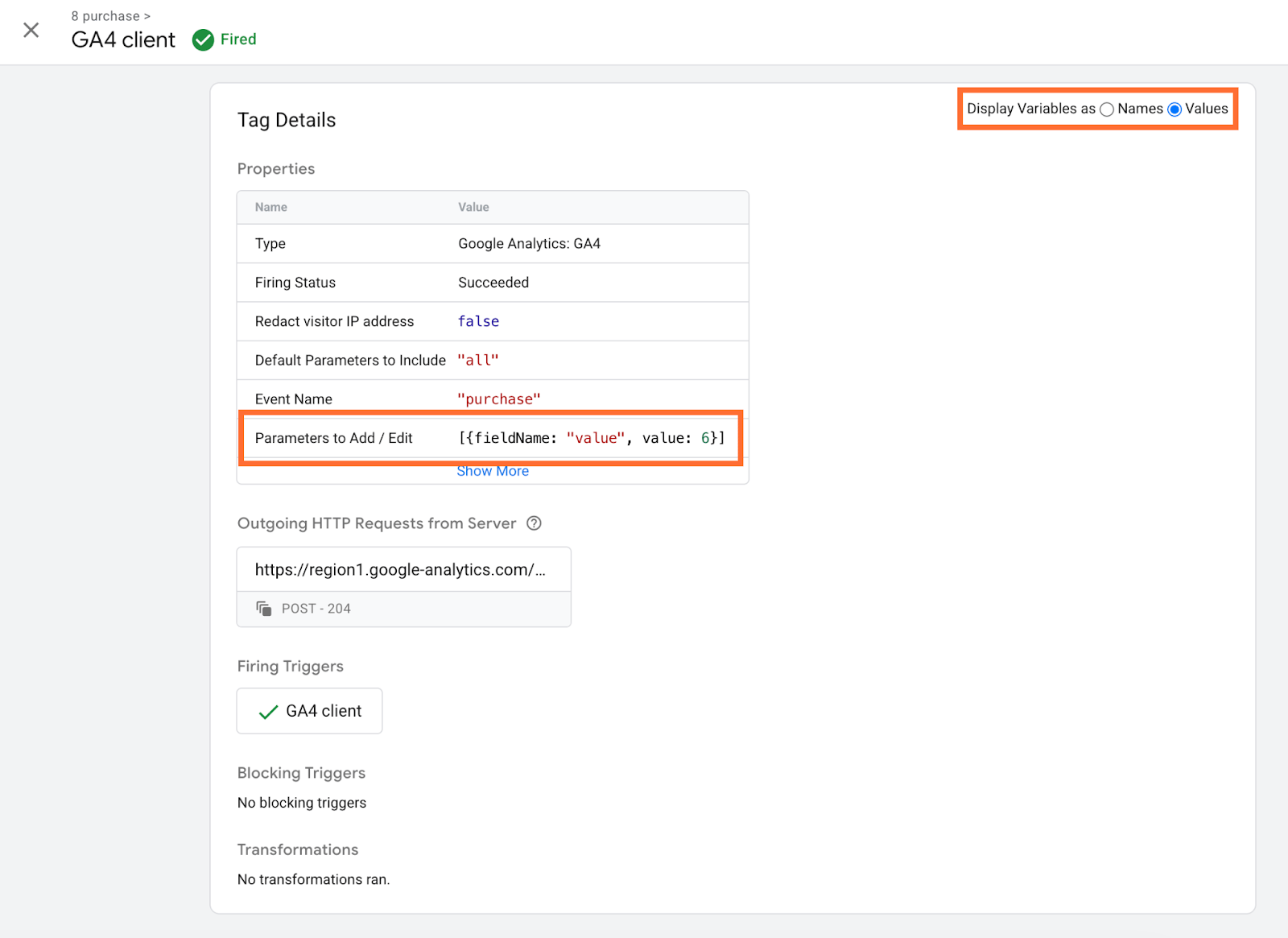 Under Tag details, check the Parameters to Add / Edit, the value will show your POAS