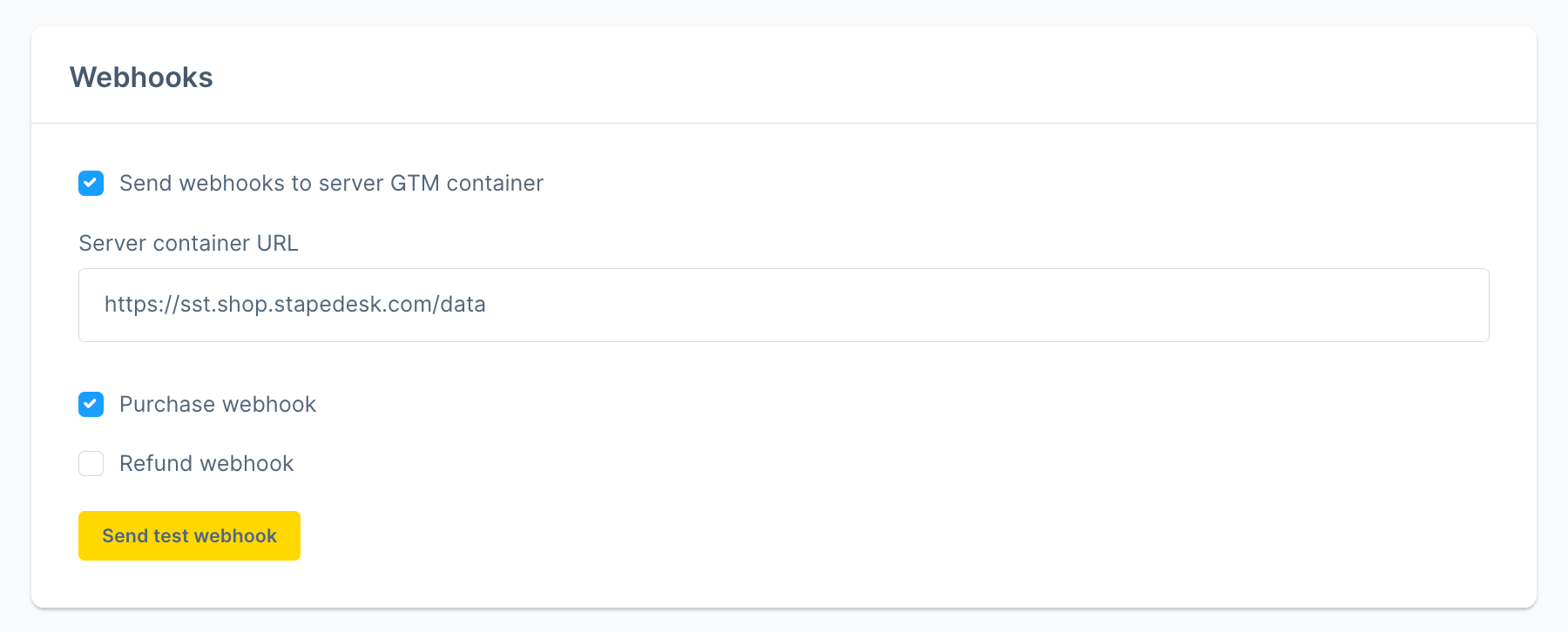 Webhooks section